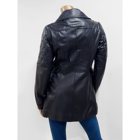 Laundry By Shelli Segal Black Zip Front Leather Trench Coat Jacket Size M - Picture 2 of 11